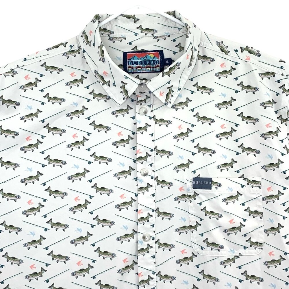 Burlebo Performance Fly Fishing Button Up Short Sleeve Shirt Fishing Lures XL